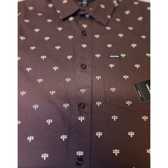 VOLCOM Warbler Short Sleeve Size‎ S Woven Button Up Shirt Brown NWT MSRP $60 - Picture 9 of 9